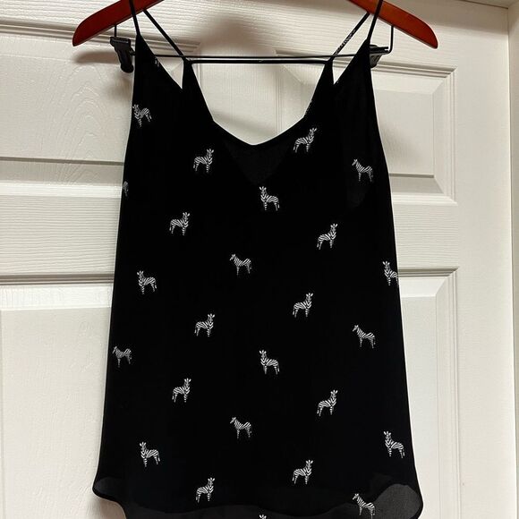 Loft Black Zebra Print Strappy Swing Top sz MP - Picture 1 of 6